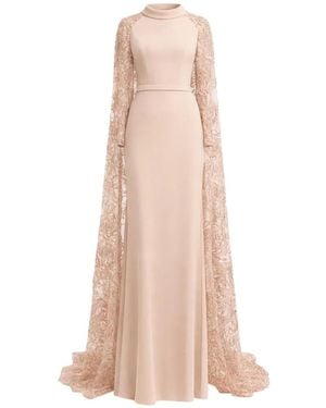 Gemy Maalouf Fold-Over Collar Floral-Lace Dress - Roze