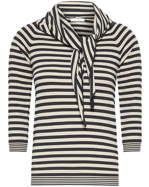 Max Mara Striped Tie-Neck Quarter-Sleeve Top - Gray