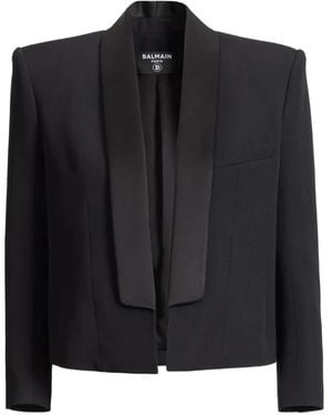 Balmain Cropped Grain De Poudre Jacket - Black