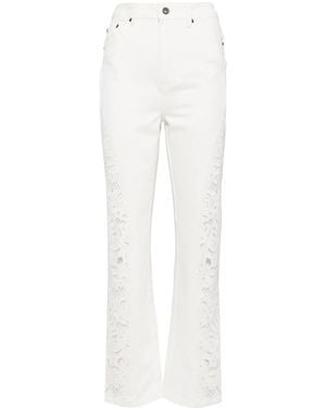 Self-Portrait Embroidered Cotton Jeans - White