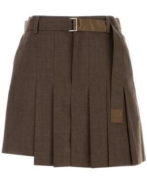 Sacai Pleated Asymmetric Tailored Shorts - Brown