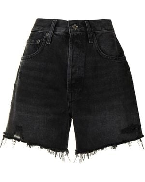 Agolde Distressed-Effect Whiskering Denim Shorts - Black