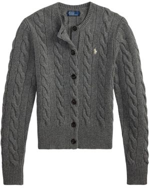 Polo Ralph Lauren Rib-Knit Quarter-Button Jumper, Model Wears Size S - Grey