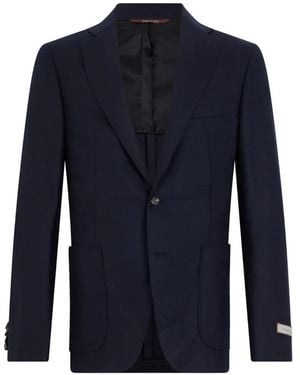 Canali Twill-Weave Single-Breasted Blazer - Blue