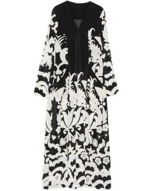Faliero Sarti Graphic-Print V-Neck Single-Breasted Silk Coat - White
