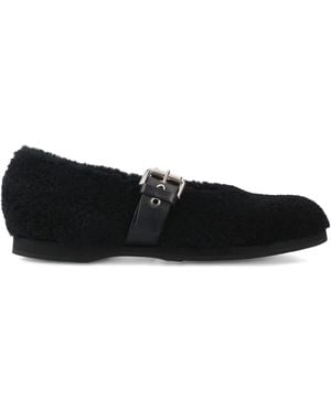 Premiata Buckle-Fastening Shearling Ballet Flats - Black