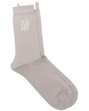 Brunello Cucinelli Calcetines De Canalé Con Logo - Gris