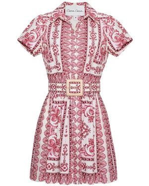 Cara Cara Noela Scarf-Print Cotton Mini Dress - Pink