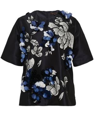 Biyan Flower-Embellishment Blouse - Black