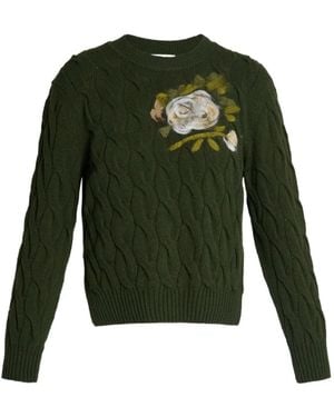 Erdem Cable-Knit Floral-Embroidered Sweater - Green