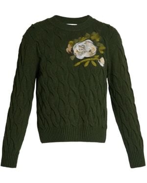 Erdem Cable-Knit Floral-Embroidered Sweater - Green
