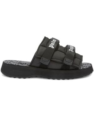 Palm Angels Moto P Slide Sandals With Hook And Loop Closure For Suicoke - Black