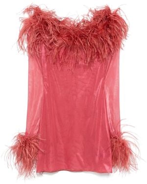 Oséree Feather-Trim Mini Dress - Red