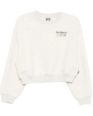 New Balance Logo-Print Cropped Jumper - White