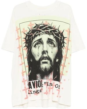 HELLSTAR Distressed Graphic-Print T-Shirt - White