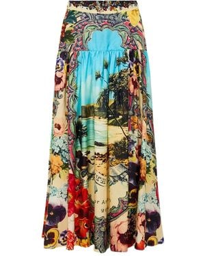 CAMILLA Floral-Print Gathered Midi Skirt - Blue