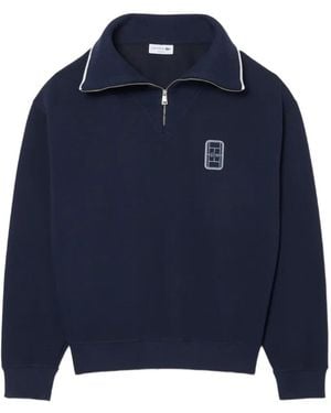 Lacoste Sudadera Holgada Con Cremallera Alta En El Cuello Y Detalle De Insignia - Azul