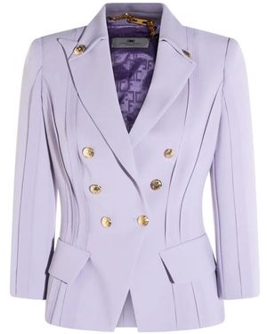 Elisabetta Franchi Pleated Double-Breasted Jacket - Purple