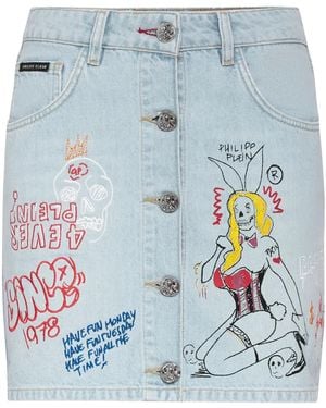 Philipp Plein Graffiti-print pocketed mini skirt - Blau