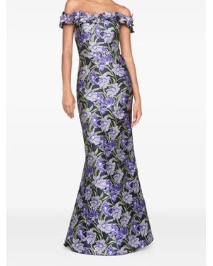 THEIA Olyssia Floral-Print Off-Shoulder Maxi Dress - Blue