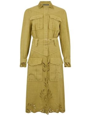 Alberta Ferretti Broderie-Anglaise Belted Mini Dress - Yellow