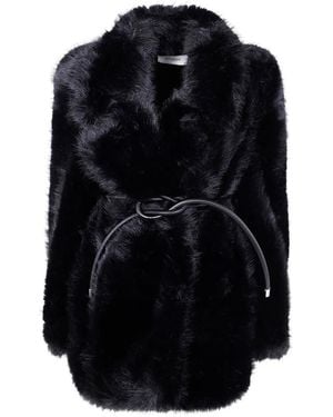 Sportmax Faux-Fur Knotted-Belt Coat - Black
