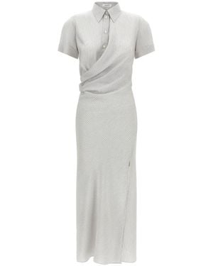 McQueen Striped Draped-Design Dress - White