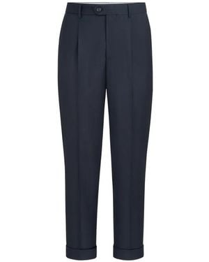 Brunello Cucinelli Super 150S Virgin Wool Four Season Batavia Trousers With Pleat - Blue
