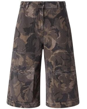 Pinko Cotton Bermuda Shorts With Floral Camouflage Motif - Grey
