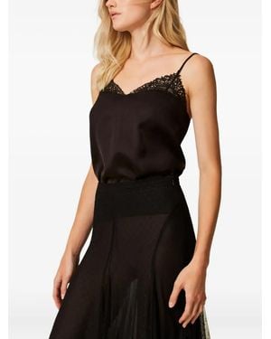 Twinset Top sin mangas con ribete de encaje - Negro