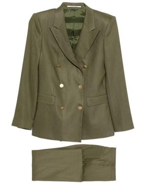 Tagliatore Pinstriped Double-Breasted Suit - Green