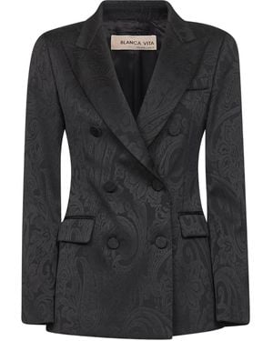 Blanca Vita Floral-Motif Double-Breasted Blazer - Black