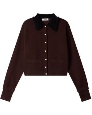 Sandro Ruffle-Collar Cropped Cardigan - Brown