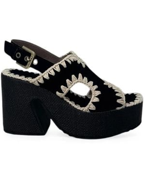 Mou Crochet-Trim Platform Sandals - Black