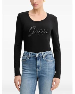 Guess Crystal-Embellished Long-Sleeve Top - Black