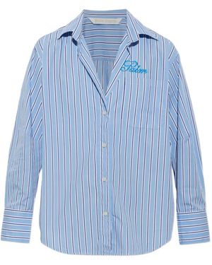 Palm Angels Striped Embroidered-Logo Shirt - Blue