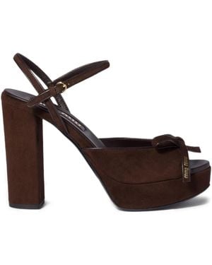 Miu Miu Bow-Detail Block-Heel Sandals - Brown