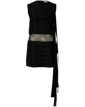 Ferragamo Lace-Panelled Tiered Mini Dress - Black