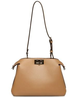 Fendi Small Peekaboo Logo Shlouder Bag - Natural