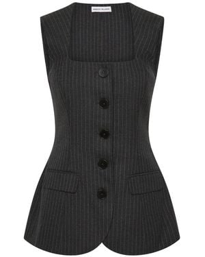 Rebecca Vallance Harri Pinstripe Button-Up Top - Black