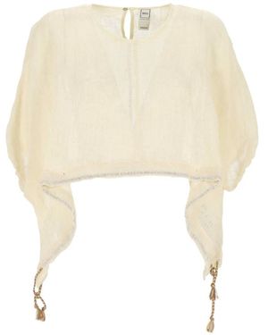120% Lino Handkerchief-Hem Top - White