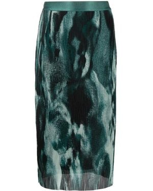 BOSS Evibelle Abstract-Print Pleated Skirt - Green