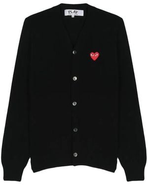 COMME DES GARÇONS PLAY U V-Neck Cardigan Emblem Knit - Black