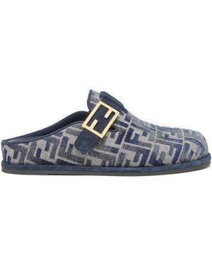 Fendi Ff-Pattern Mules - Blue
