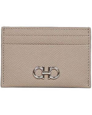 Ferragamo Gancini Leather Card Holder - Grey