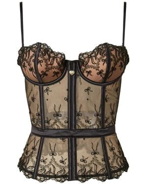 Twinset Bustier De Tul Bordado Con Lazos - Marrón