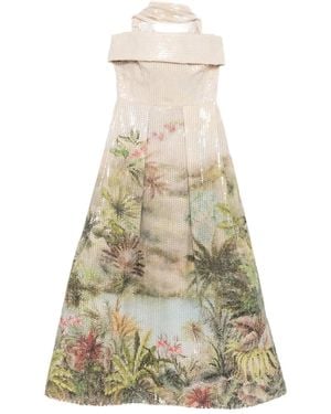 Elie Saab Printed Sequins Dress - White