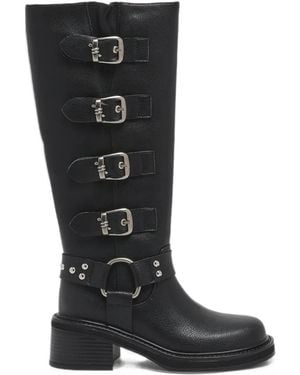 Twentyfourhaitch Lurea Buckle-Detail Studded Boots - Black
