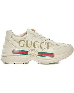 Gucci Rhyton Logo Leather Trainer - Natural