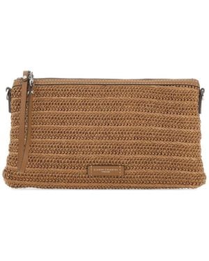 MARCELLA CLUB Woven Straw Leather Clutch Bag - Brown